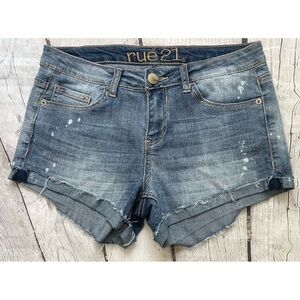 Rue 21 Distressed Bleach Spot Denim Shorts